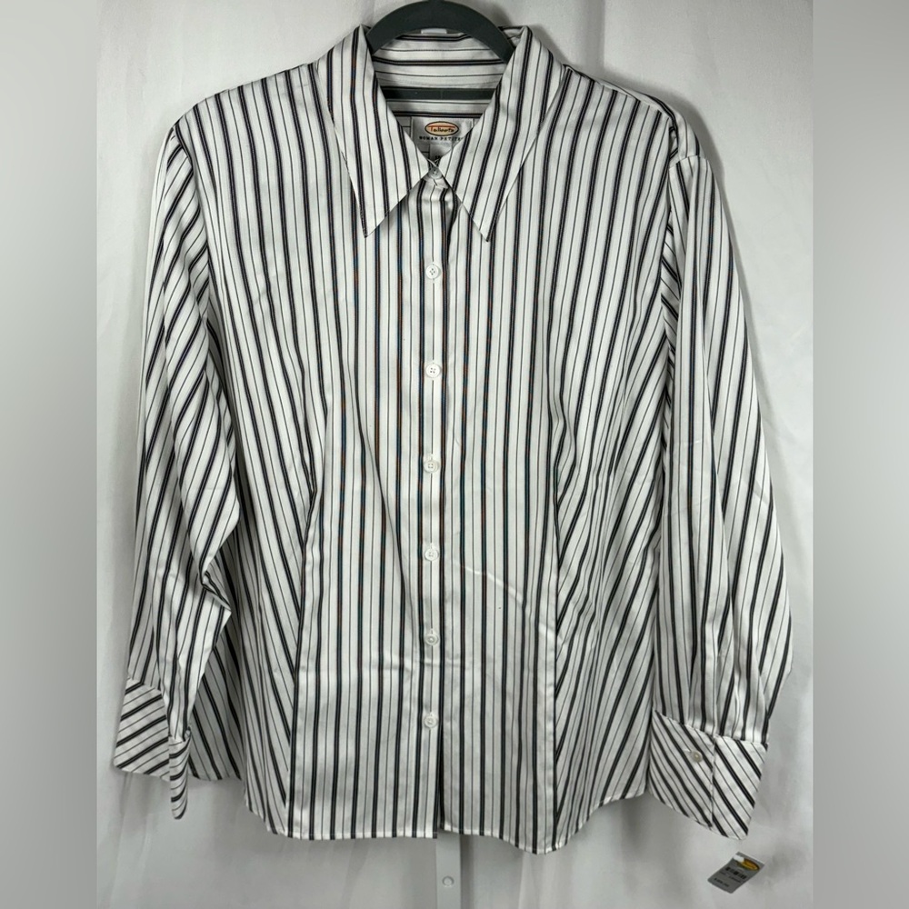 NWT Talbots Black & White Striped Long Sleeve Blouse Top, 18W Petites